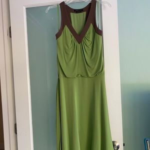 BCBG avocado green dress w/ brown trim